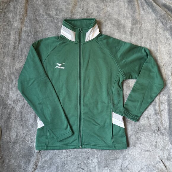 Mizuno Women's IV Zip Fleece Warm-Up Track Jacket Green Pockets M - Picture 1 of 4